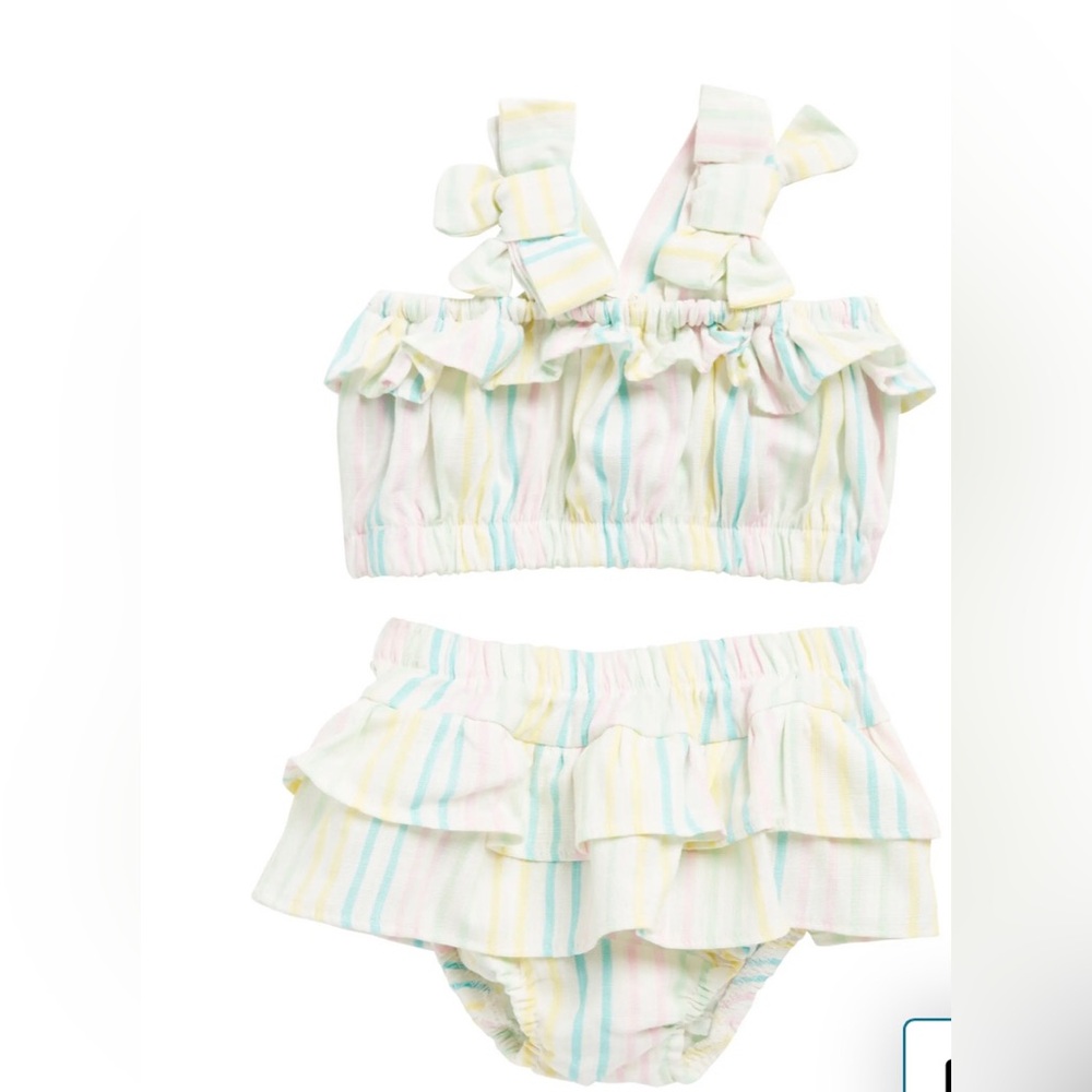 Jessica Simpson Stripe & Ruffle 2 Piece Playsuit Pastel Kids Baby